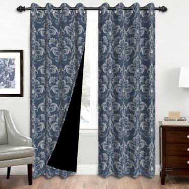 Imagem de GICDSU Conjunto de 2 painéis de cortinas blecaute azuis de 203 cm de comprimento, cortinas blecaute estampadas azuis com ilhós pendurados para quartos, salas de estar e salas de jantar