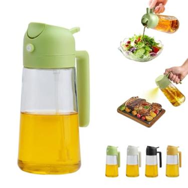Imagem de WPWWPW Dispensador de óleo e pulverizador de óleo 2 em 1, dispensador de óleo de 470 ml para spray de cozinha, com bocal de névoa fina, adequado para cozinhar, fritadeira a ar, salada, grelhar (verde)