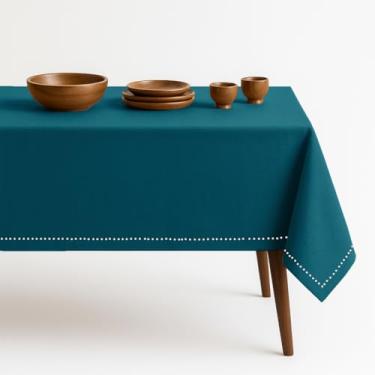 Imagem de HEIRLOOM COMFORT Toalha de mesa retangular verde-petróleo, 152 x 265 cm, 100% algodão, serve para 8 a 10 lugares, durável, lavável, resistente a rugas, toalha de mesa de jantar para casamentos