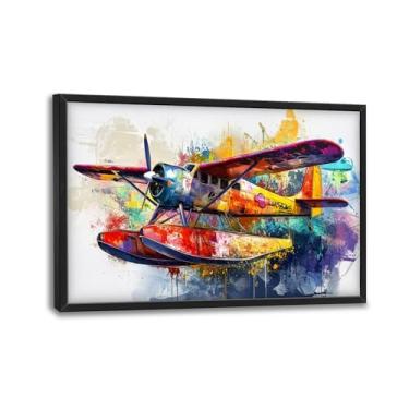 Imagem de Arte de parede de avião grande, imagens de aviação de graffiti grande, decoração de parede, pintura de impressão em tela de avião extra Banksy, arte emoldurada para quarto de menino, sala de estar