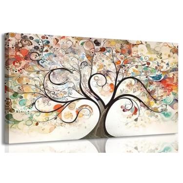 Imagem de Arte de parede em tela árvore da vida imagem abstrata de planta paisagem natural impressão moderna grande pintura colorida arte para sala de estar quarto banheiro escritório decoração de casa, 81 x 40