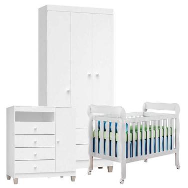 Imagem de Quarto De Bebê 3 Portas Ternura Baby Com Berço Lila Branco Brilho - Incorplac
