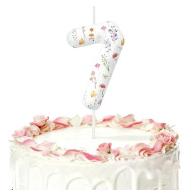 Imagem de Velas de aniversário de flores silvestres para bolo, velas número 7, decorações de aniversário, artigos de festa, topo de bolo de flores silvestres para decorações temáticas de festas para meninos e