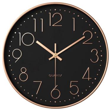 Imagem de Relógio de parede de quartzo silencioso ouro rosa, design redondo moderno, números grandes, sem tique-taque, ideal para casa ou escritório
