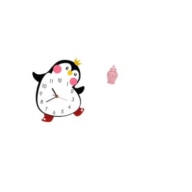 Imagem de Fenteer Relógio de Parede de Madeira com Desenho de Pinguim, Jarra de Cerâmica com Gengibre, Jarra Decorativa de Porcelana, Vaso de Armazenamento com Tampa, a