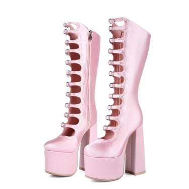 Imagem de JO FU KEI Kawaii Sweet Lolita Botas de salto alto com plataforma grossa, fivela de cetim cosplay anime, Y2K Gothic Hot Cute Lovely Girl Big Large Size Shoes For Women Men, rosa, 40