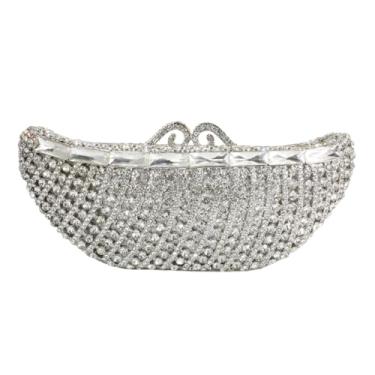 Imagem de XNSYMJD Novidade bolsa de casamento em forma de navio de strass para mulheres bolsa de mão de cristal para noite clutch diamante para festa de formatura, Prata