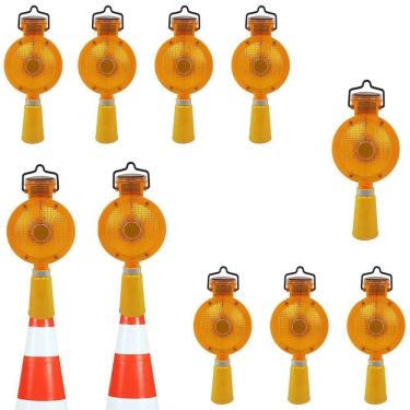 Imagem de Sinalizador Viario Solar Sinalizaçao Kit 11 Uni Cone Obra Pista Estrada Rua Iluminaçao Segurança Fiscalizaçao Chuva