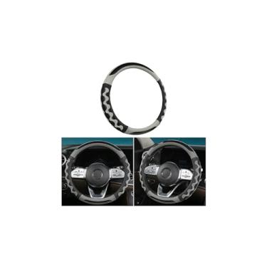 Imagem de Sandfren Capa de volante de carro de fibra de carbono, capa de volante de couro respirável com orifício de favo de mel, protetor de volante automático antiderrapante macio, ajuste universal (cinza)