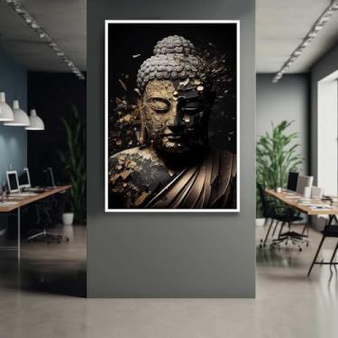 Imagem de Quadro com Moldura Buda Dourado Budda Buddha Vertical Decorativo Grande Sala Quarto Hall