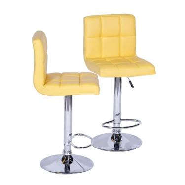 Imagem de KIT 02 BANQUETAS CONFORT ESTOF. AMARELA BASE CROMADA