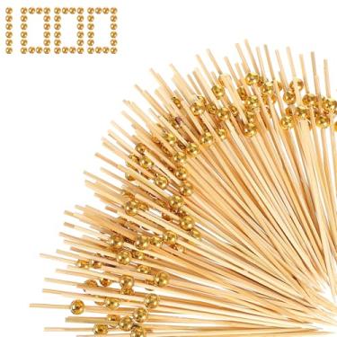 Imagem de 1000 palitos extravagantes para aperitivos, palitos de coquetel dourados de 12 cm para bebidas, palitos de coquetel de bambu, espetos decorativos de coquetel para frutas, charcutaria, festa de comida