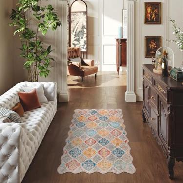 Imagem de Clemile Tapete Boho de 0,9 x 1,5 m, exclusivo recortado, ultrafino, macio, lavável, antiderrapante, resistente a manchas, leve, para sala de estar, quarto, sala de jantar, escritório (cinza amarelo)