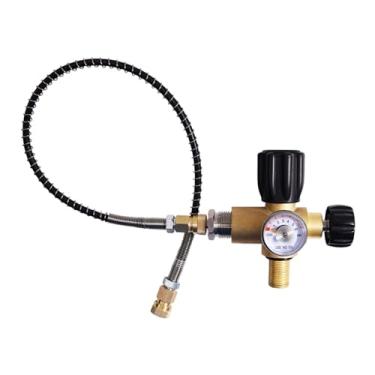 Imagem de TUXING Mangueira de chicote de estação de enchimento PCP de pistola de ar de alta pressão 4500psi, estação de enchimento de paintball PCP de alta pressão com válvula de liberação de latão HPA tanque