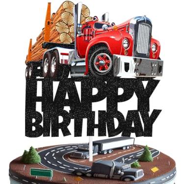 Imagem de Caminhão vermelho carro feliz aniversário bolo topper transporte veículo decoração de bolo para madeira caminhão carro festa tema para crianças homens decoração de festa de aniversário suprimentos
