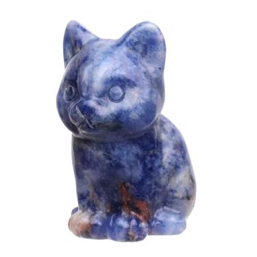 Imagem de TUMBEELLUWA Natural Sodalite Crystal Cat Figurine for Home Decor, Hand Carved Animal Sculpture Realistic Kitten Statue for Shelf Office Desk Ornament