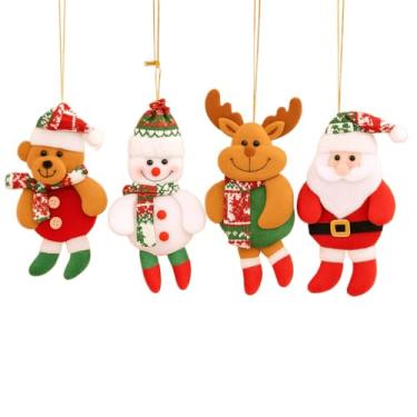 Imagem de Conjunto com 4 Enfeites de Natal de Pelúcia – Papai Noel, B. de Neve, Rena e Urso com Roupinha Verde e Vermelha – Para Árvore e Decoração de Natal