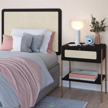 Imagem de Cabeceira Solteiro 90cm e 1 Mesa Lateral 1 Gaveta Industrial Indy A03 Nero - Lyam Decor