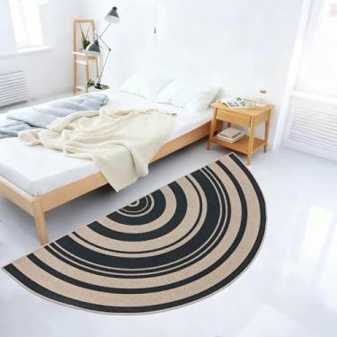 Imagem de Lacomfy Tapete de juta Easy 1 x 1,5 m, meio círculo, arco-íris, para casa de fazenda, quarto, tapete, antiderrapante, meio redondo, neutro, para sala de estar, pátio, quarto de crianças, cozinha