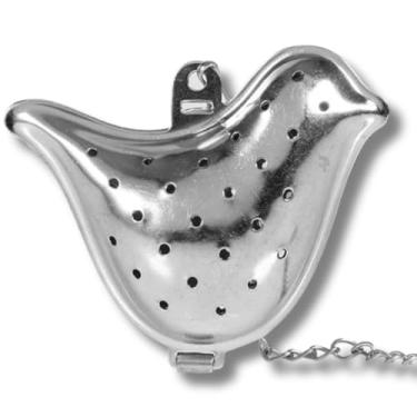 Imagem de Coador de Chá em Forma de Pássaro, Infusor Aço Inoxidável, Esférico, com Bandeja Coletora, para Chá de Folhas Soltas e Grãos de Café, Abertura Fácil, Lava-Louças