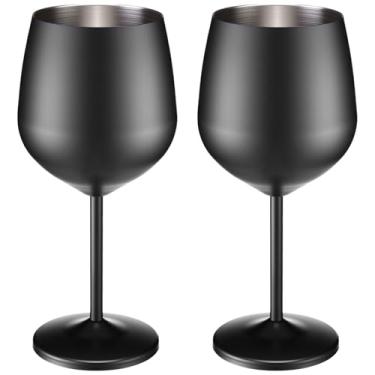 Imagem de Zopeal Conjunto de 2 taças de vinho de aço inoxidável de 510 g com haste de aço inoxidável taças de metal inquebráveis para acampamento ao ar livre, viagem, piquenique, festa de Natal, casamento