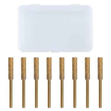 Imagem de 8 peças de afiador de motosserra de diamante de alta dureza, 5/81.3 cm, 4 mm, ferramenta de polimento de lixa de pedra de rebarba banhada a titânio com lixa de pedra de moagem de haste de 0,6 cm