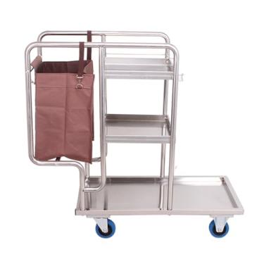 Imagem de TRGCJGH Carrinho de limpeza, carrinho de limpeza comercial de 3 prateleiras, suporte de limpeza de aço inoxidável com saco de PVC