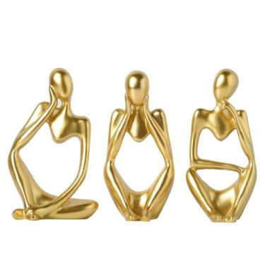 Imagem de BrownLove 3 peças Golden Decor Thinker Estátua Escultura de Arte Abstrata, Estatuetas Colecionáveis de Resina para Casa Sala de Estar Escritório Prateleira Decoração