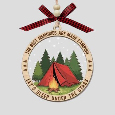 Imagem de Enfeite de acampamento The Best Memories are Med, Let's Sleep Under The Stars, 2 camadas, madeira e acrílico, decoração de árvore de Natal, enfeite de barraca de aventura ao ar livre, presente para