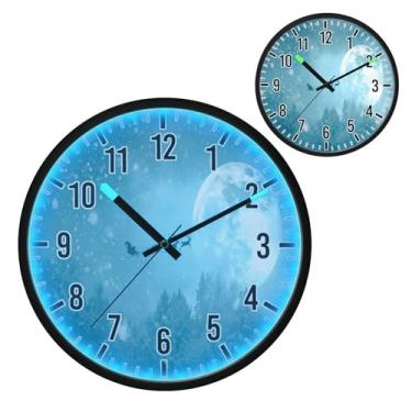 Imagem de Blueangle Relógio de parede LED que brilha no escuro e ativado por voz, silencioso, Papai Noel de 30 cm em seu trenó voando design operado por bateria para decoração de quarto e sala de estar (521)