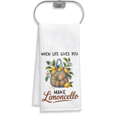 Imagem de CoCray66 Toalha de cozinha When Life Gives You Make Limoncello - Toalha de limão engraçada e fofa presente para amantes de vinho - Humor sarcástico - Enólogo - Presente de inauguração de casa