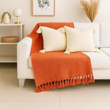 Imagem de Manta Capa para Sofá Gigante XGG 240x180 cm - 100% Algodão, Com Franjas, Proteção e Decoração Luxuosa para Sofá de Casal ou 3 Lugares (Laranja)