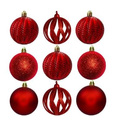 Imagem de Kit 9 Enfeites De Natal Para Arvore Bolas Decoracao 6cm Vermelho Dourado Glitter Texturizado Adequado Para Salas De Estar, Quartos, Jardins E EspaçOs Exteriores(Kit 9 Vermelho Lis)