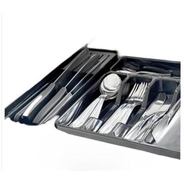 Imagem de Organizador De Talheres Para Gaveta, Organizador De Talheres DuráVel Com DivisóRias(2,PORTA TALHER +PORTA FACA PRETO)