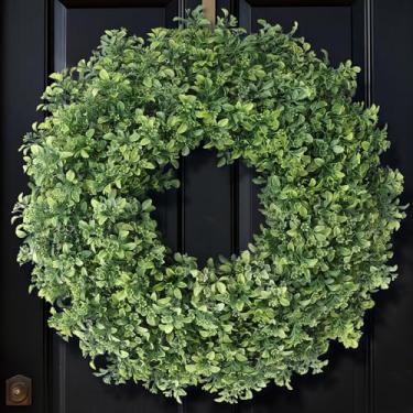 Imagem de Guirlanda de buxo artificial de 66 cm para porta da frente – Grande guirlanda falsa de Aglaia Odorata, plantas de folhas de eucalipto falsas para parede, janela, decoração ao ar livre – primavera