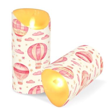 Imagem de Blueangle Pacote com 2 balões de ar quente aquarela velas sem chama com controle remoto e temporizador, velas LED cintilantes (7,6 cm x 15 cm) para decoração de casa, casamento, acampamento (750)