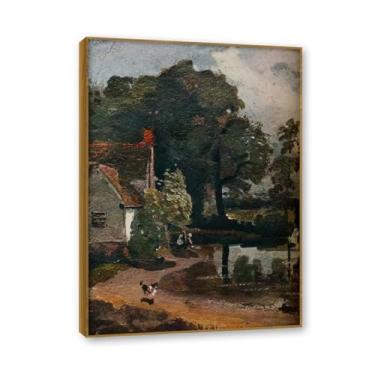 Imagem de Moldura de teca. Mural com moldura de madeira maciça John Constable Pintura de paisagem Arte de romance Imagem emoldurada pronta Arte de parede elegante (sem título 48). 50 x 70 cm