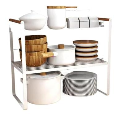 Imagem de Prateleira MetáLica De Duas Camadas Para Cozinha — Prateleira Para Armazenamento De Panelas E UtensíLios De Cozinha(BRANCO(metal))