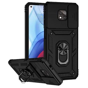 Imagem de OEURVQO Capa para Moto G Power 2021, capa de telefone militar resistente, proteção de câmera deslizante embutida com suporte giratório 360 para Motorola G Power 2021 (preto)