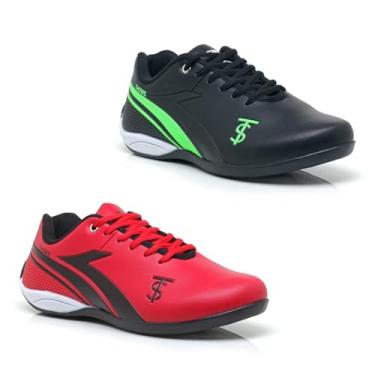 Imagem de Kit 2 Pares de Chuteira Futsal Masculina, Confortável, Antiderrapante (Preto/Verde + Vermelho, BR, Adulto, Numérico, 38)