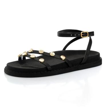 Imagem de Sandalia Feminina Plataforma Papete Flatform Enfeite Metalizado Brilho (Preto, BR, Adulto, Numérico, 35)