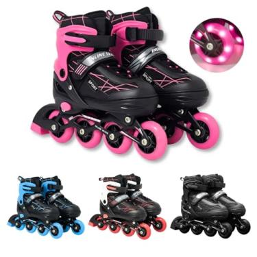 Imagem de Patins Roller Inline 4 Rodas Ajustável Adulto Rodinha com Led (Vermelho, M - 33 ao 36)