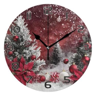 Imagem de YETTASBIN Relógio de parede de árvore de Natal, silencioso, sem tique-taque, operado por bateria, relógio redondo decorativo criativo para cozinha, sala de estar, banheiro, decoração de escritório em