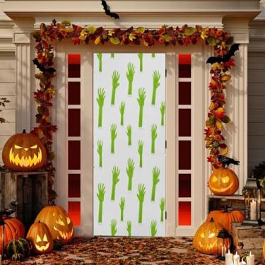 Imagem de Wassud Decoração de capa de porta de zumbi verde faixa interna externa decoração de casa de varanda grande decoração de porta da frente 96 x 98 polegadas