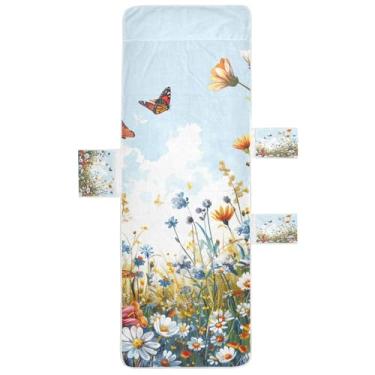 Imagem de STAYTOP Capa de toalha de cadeira de sala de estar margaridas e borboletas, capa de espreguiçadeira macia, capas de cadeira de praia com bolsos para jardim ao ar livre, pátio, pátio, banhos de sol