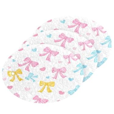 Imagem de Wassud Laços coloridos (2) esponja de polpa de madeira para pratos, pacote com 3 esponjas de cozinha para limpeza, esfregão resistente para panelas antiaderentes, esponjas de lavar louça para pia