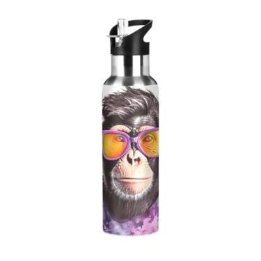 Imagem de Wassud Garrafa de água Cool Monkey garrafa de água esportiva de aço inoxidável com canudo garrafas de água isoladas copo portátil de viagem 947 ml