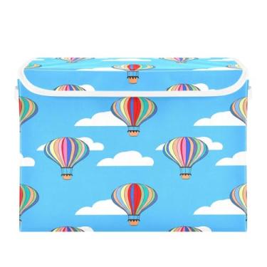 Imagem de Wassud Cestas de armazenamento com tampas, balões de ar quente coloridos, cestas organizadoras de tecido empilháveis dobráveis para armário, 40 x 30 x 30 cm, recipientes dobráveis de armazenamento