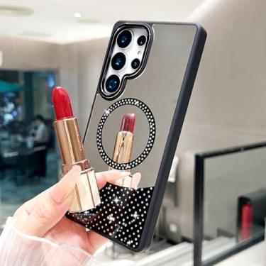 Imagem de HJZSZX Capa magnética com espelho de vaidade e glitter para Galaxy A36 (para Galaxy A36/preto)