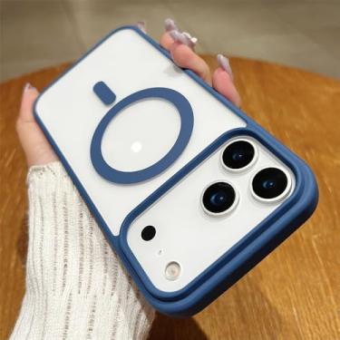 Imagem de Capa protetora rígida para iPhone 17 Air, 16 E, 15, 14, 13, 12, 11 Pro Max, transparente, com carregamento sem fio, em acrílico, azul escuro.